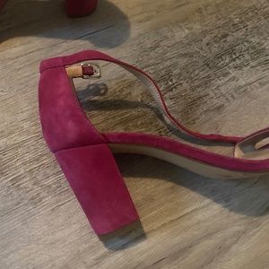 velvet fuchsia block heels